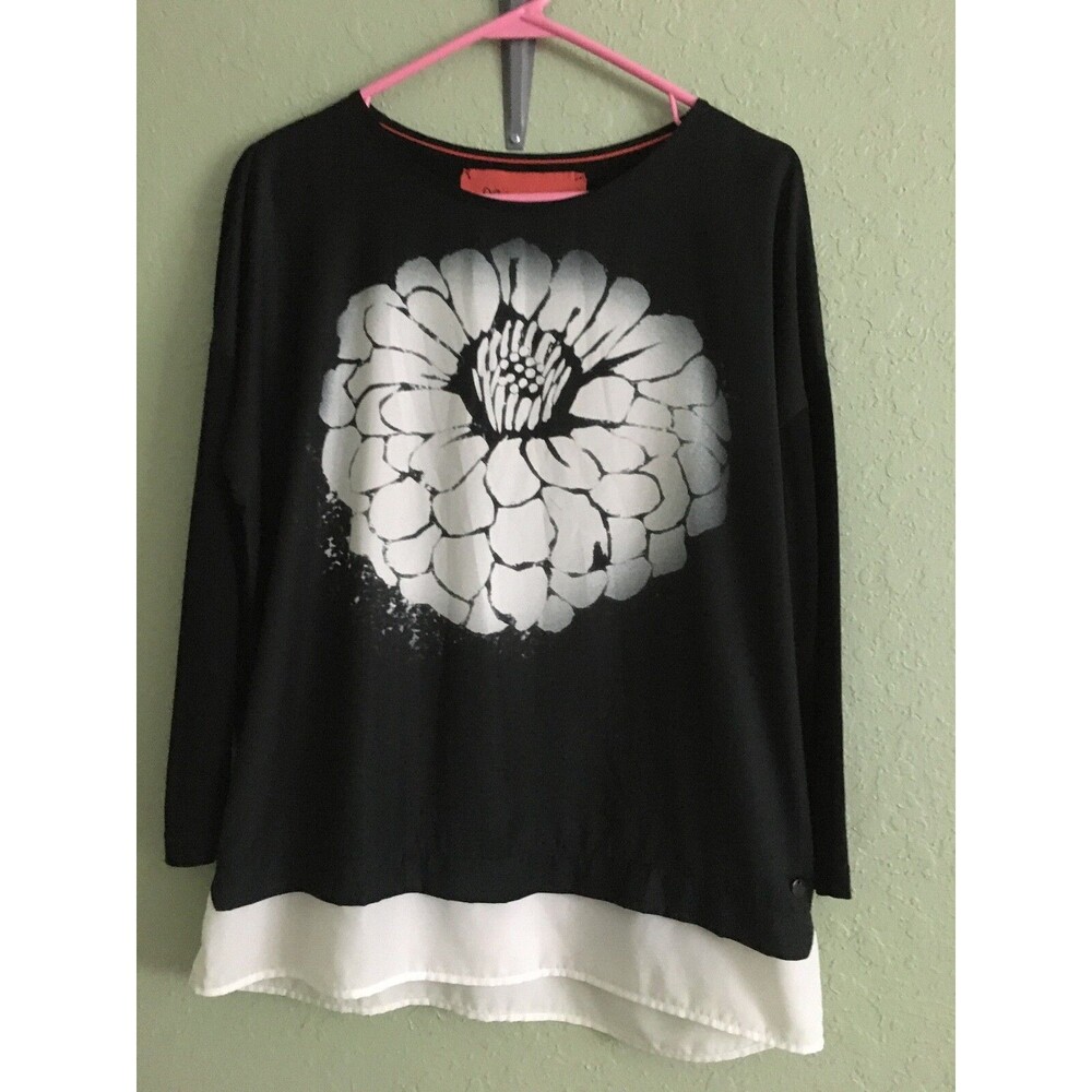 Luisa Cerano LC 3/4 Sleeve Black Pullover Top USA Size  8